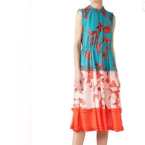 Ted Baker Turquoise and Coral Floral Midi Dress